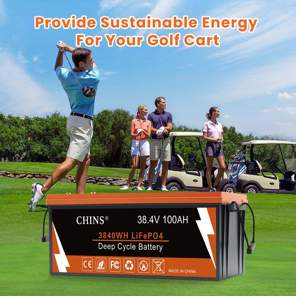 CHINS 36V Golf Cart Bluetooth LiFePO4 Battery, with 200A BMS, includes 36V 25A Lithium Charger and Monitor, 1000A Peak Current Perfect for Golf Cart, Trolling Motor etc
