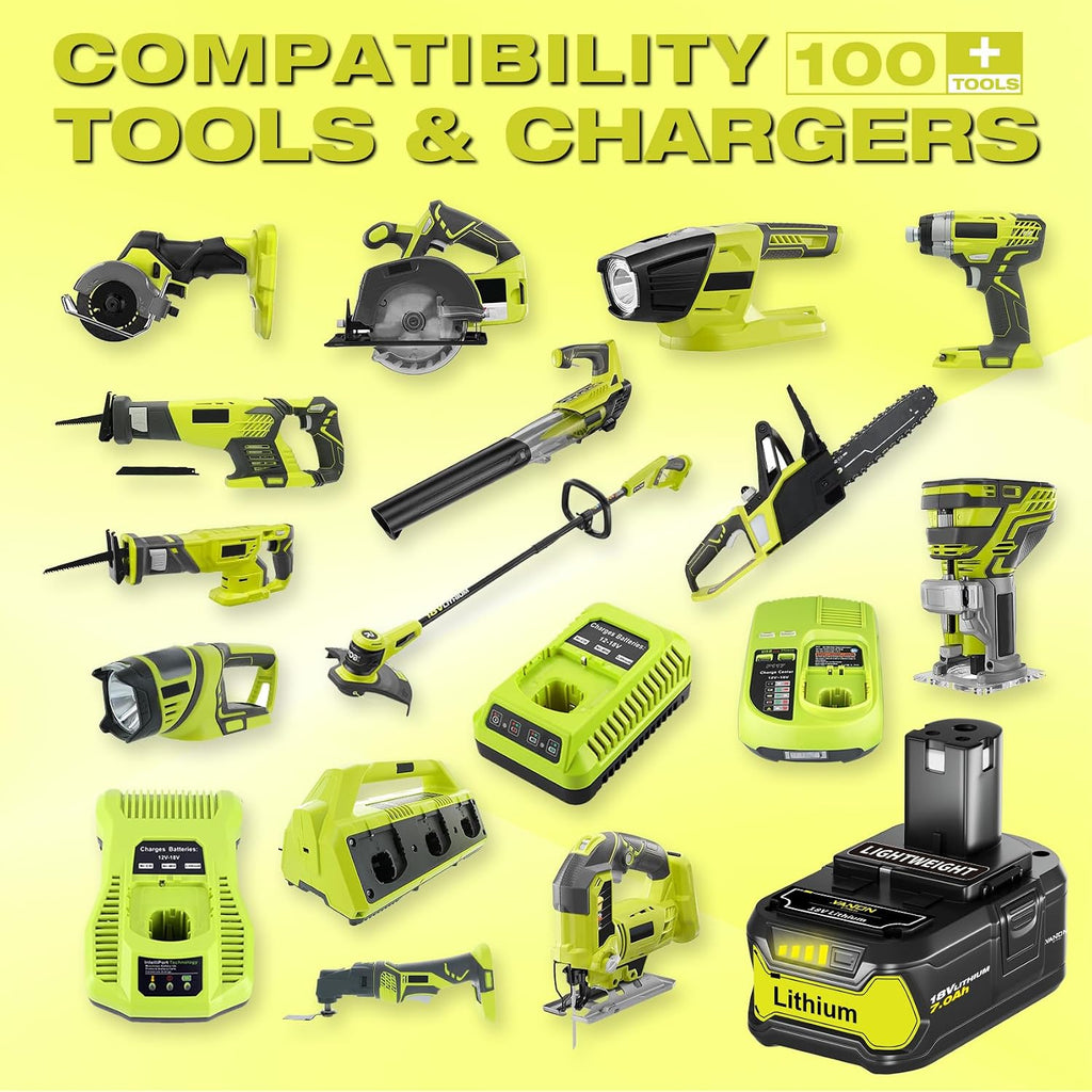 VANON Replacement for Ryobi 18V Battery 7.0Ah Lithium ion 18 Volt Batteries Replacement for Ryobi 18V Cordless Tools P108 P107 P105 P104 P103 6Pack