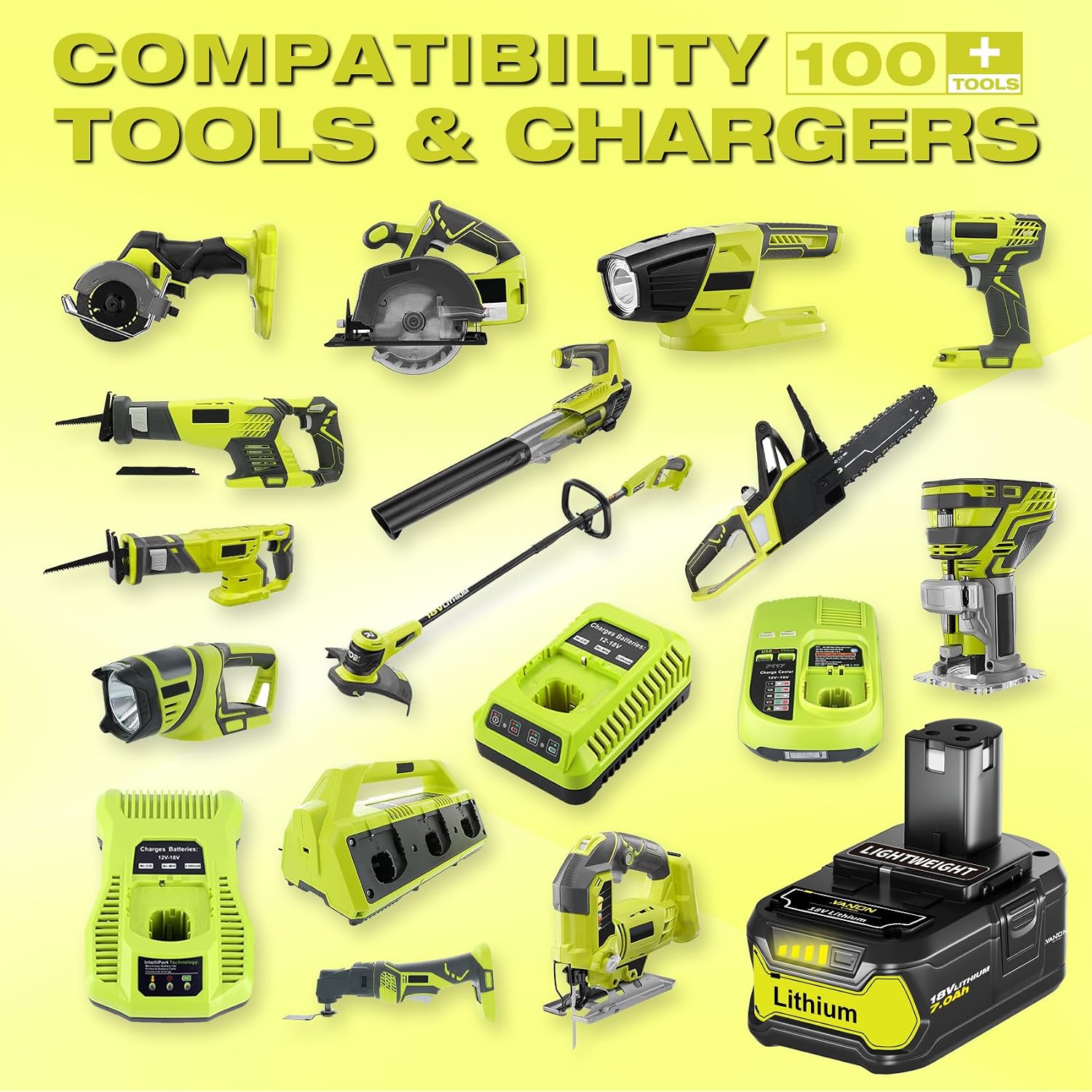VANON Replacement for Ryobi 18V Battery 7.0Ah Lithium ion 18 Volt Batteries Replacement for Ryobi 18V Cordless Tools P108 P107 P105 P104 P103 6Pack