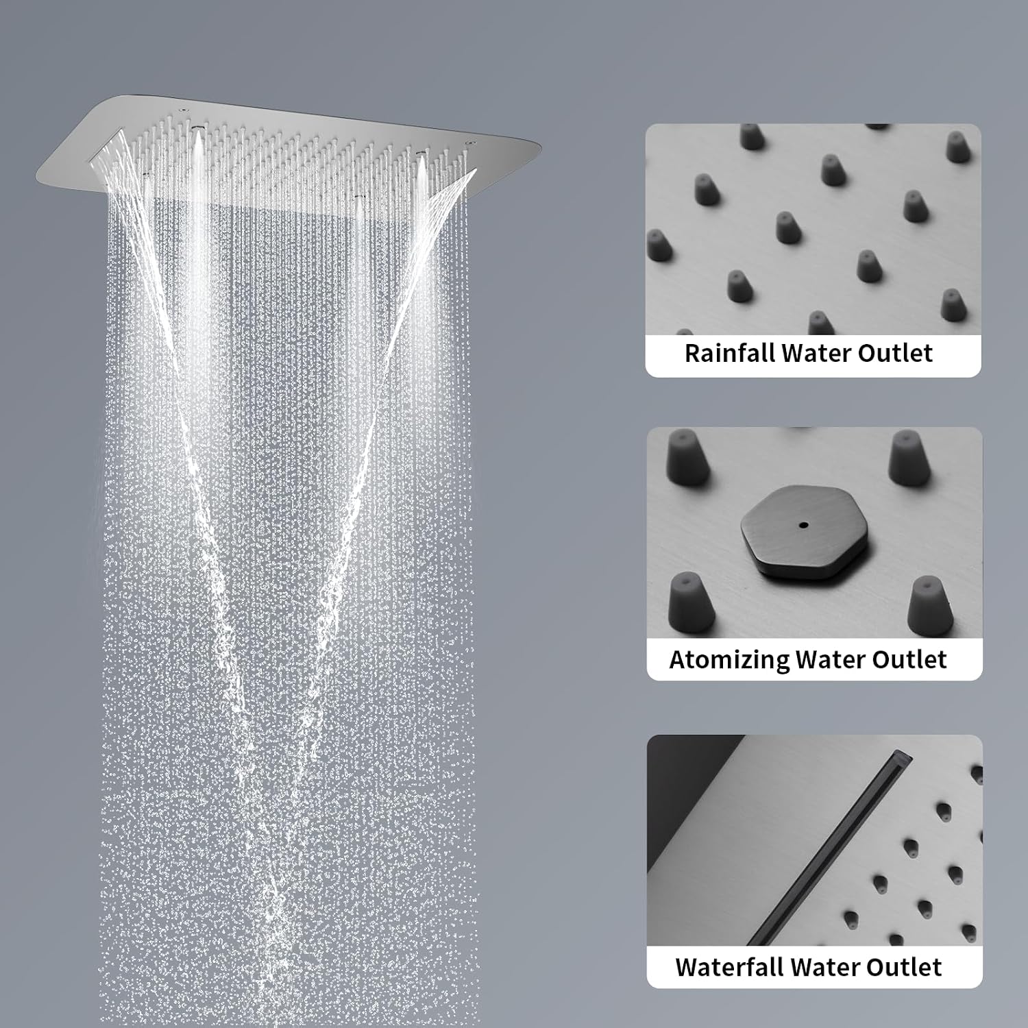 Brushed Nickel Shower Faucet System 16 X 24' 3 Functions Waterfall Mist Rainfall Ceiling Shower Head Thermostatic Full Body Shower Faucet Set Complete With Handheld And Shower Body Jet Spray