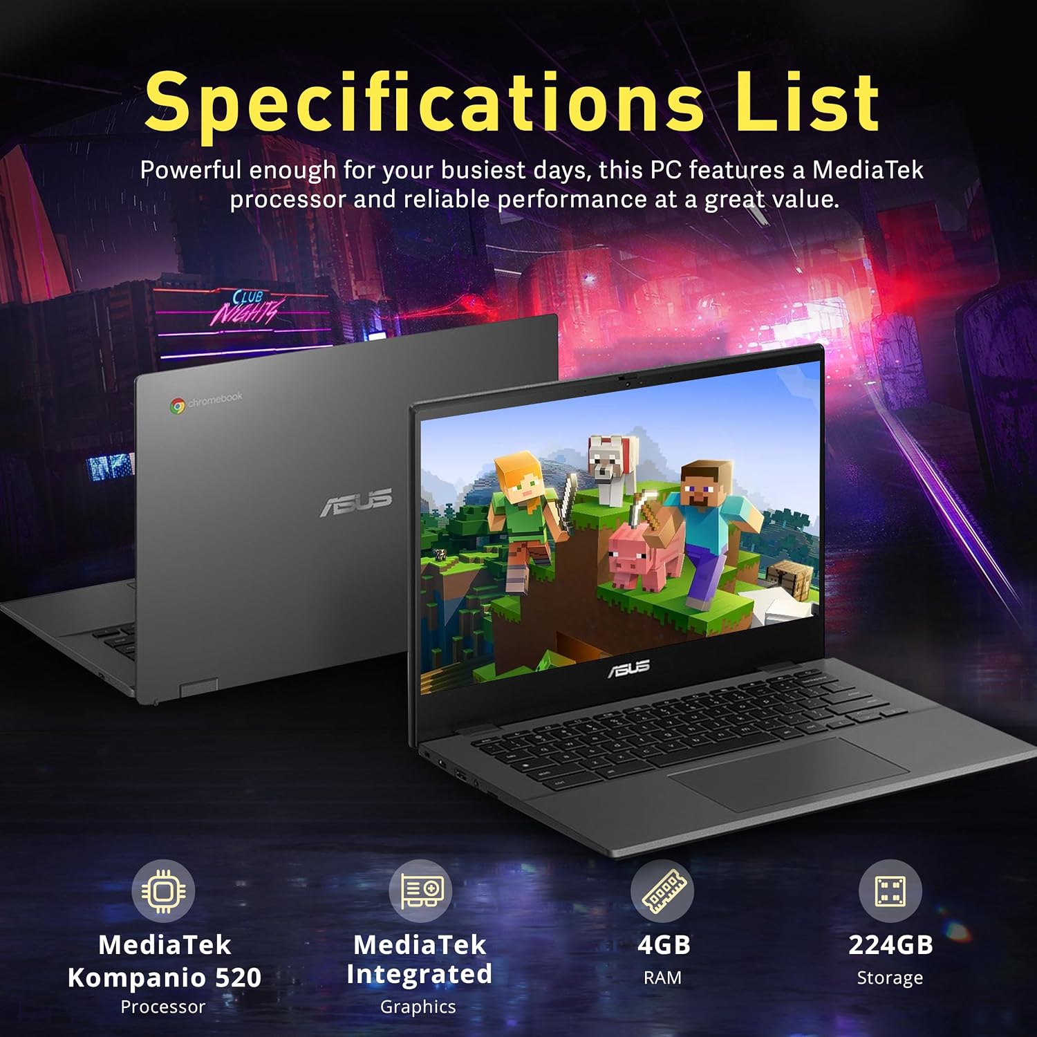 ASUS Chromebook CM1402 14' FHD Anti-Glare Laptop, MediaTek Kompanio 520, 4GB LPDDR4X, 224GB Storage(64GB eMMC+160GB Docking Station Set), HD Webcam, WiFi 6, Bluetooth, Chrome OS, Gray