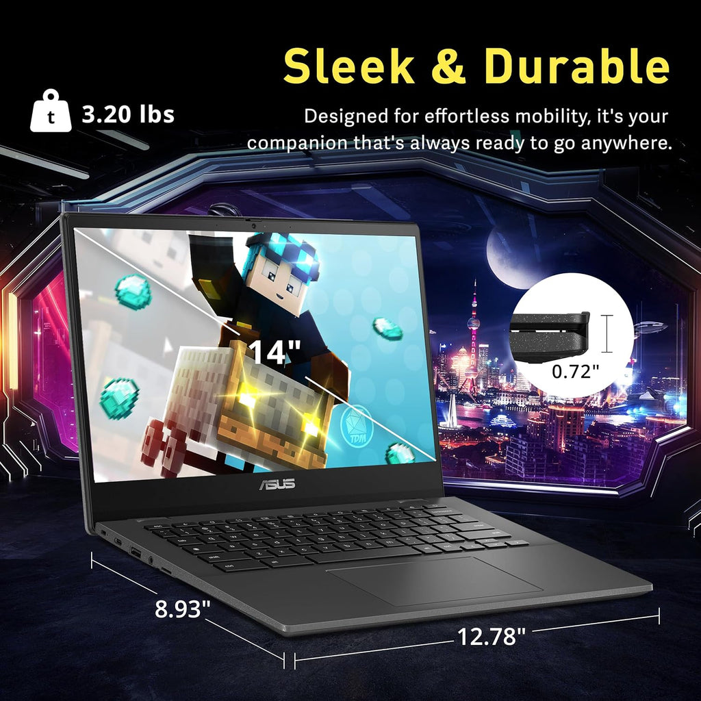 ASUS Chromebook CM1402 14' FHD Anti-Glare Laptop, MediaTek Kompanio 520, 4GB LPDDR4X, 224GB Storage(64GB eMMC+160GB Docking Station Set), HD Webcam, WiFi 6, Bluetooth, Chrome OS, Gray