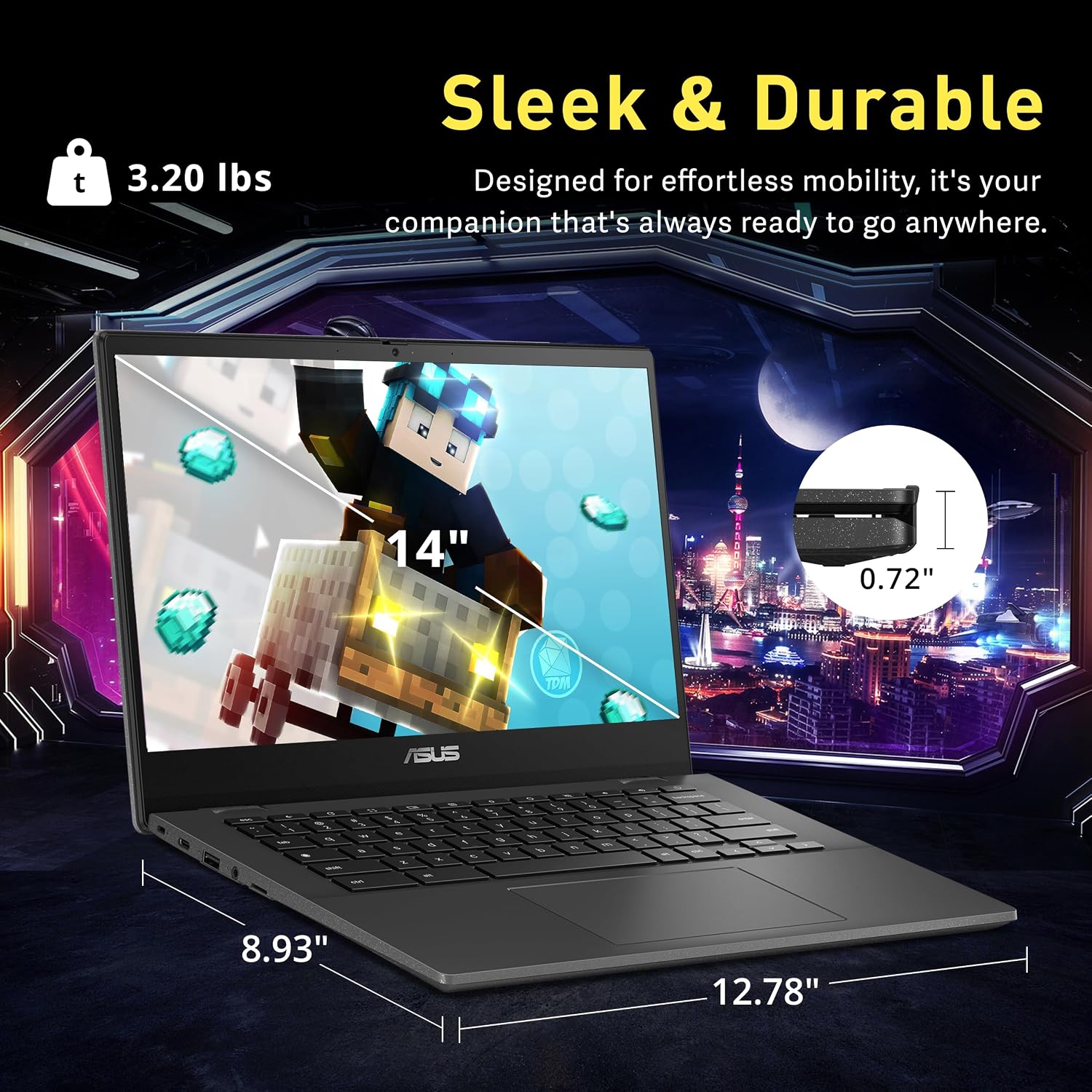 ASUS Chromebook CM1402 14' FHD Anti-Glare Laptop, MediaTek Kompanio 520, 4GB LPDDR4X, 224GB Storage(64GB eMMC+160GB Docking Station Set), HD Webcam, WiFi 6, Bluetooth, Chrome OS, Gray