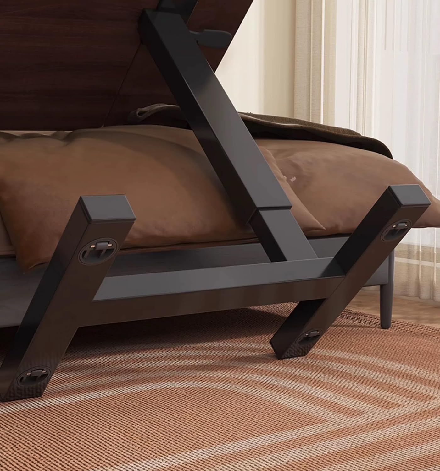 Portable Overbed Rolling Desk, Height Adjustable Mobile Standing Table, Foldable 31 Inch Small Laptop Bedside Desk with Tiltable Desktop, Hidden Wheels, Tray Table for Bed Sofa Side, Walnut+Black