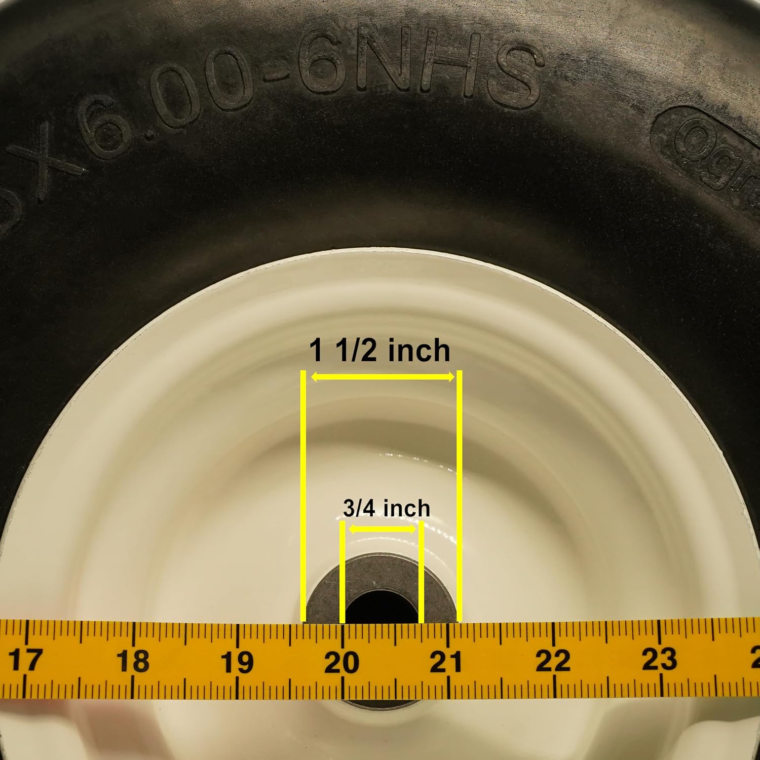 15x6.00-6 Flat Free Tire with 3/4' 5/8' & 1/2' Bushing for Zero Turn Lawn Mower, 3.0'-6.9'Center Hub Flat Free Lawnmower Tire and Wheel Assembly, Universal Fit 15 inch Solid Wheel for Garden Tractor