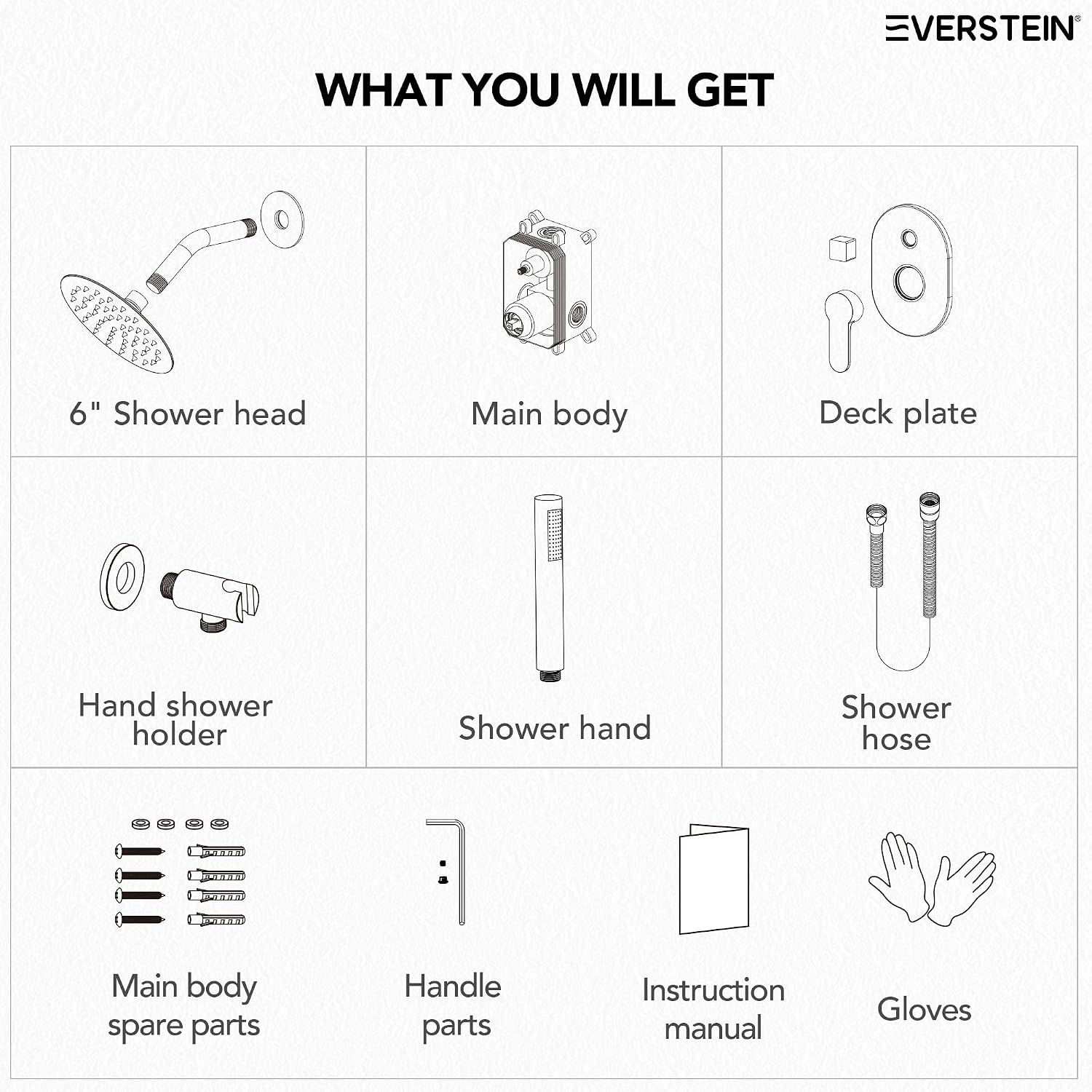 6' High-Pressure Shower System with Handheld Spray, Wall Mount Round Bathroom Shower Faucet Set with Valve (Matte Black)