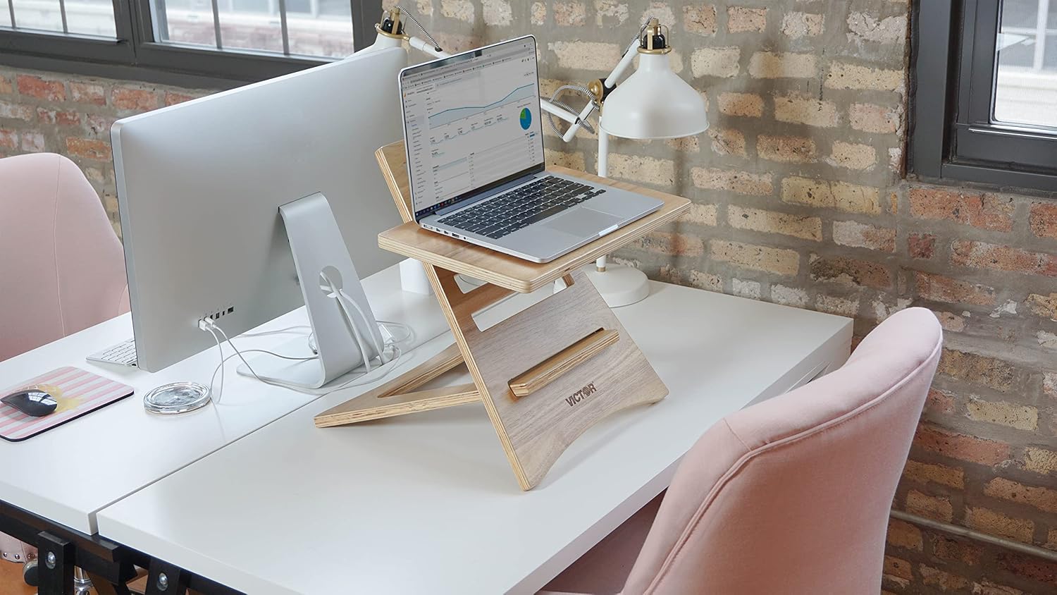 Victor DC150A High Rise Collection Acacia Wood Adjustable Laptop Stand, Brown, Portable, Fast Assembly, Perfect for Dorms/Bedrooms/Small Offices