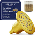 Gillian™ by HammerHead High Pressure Shower Head with Filter – Genuine KDF-55 Filtered Shower Head for Hard Water, Healthier Skin & Hair – Metal 6-Inch Rainfall Showerhead with Filters, Brushed Gold