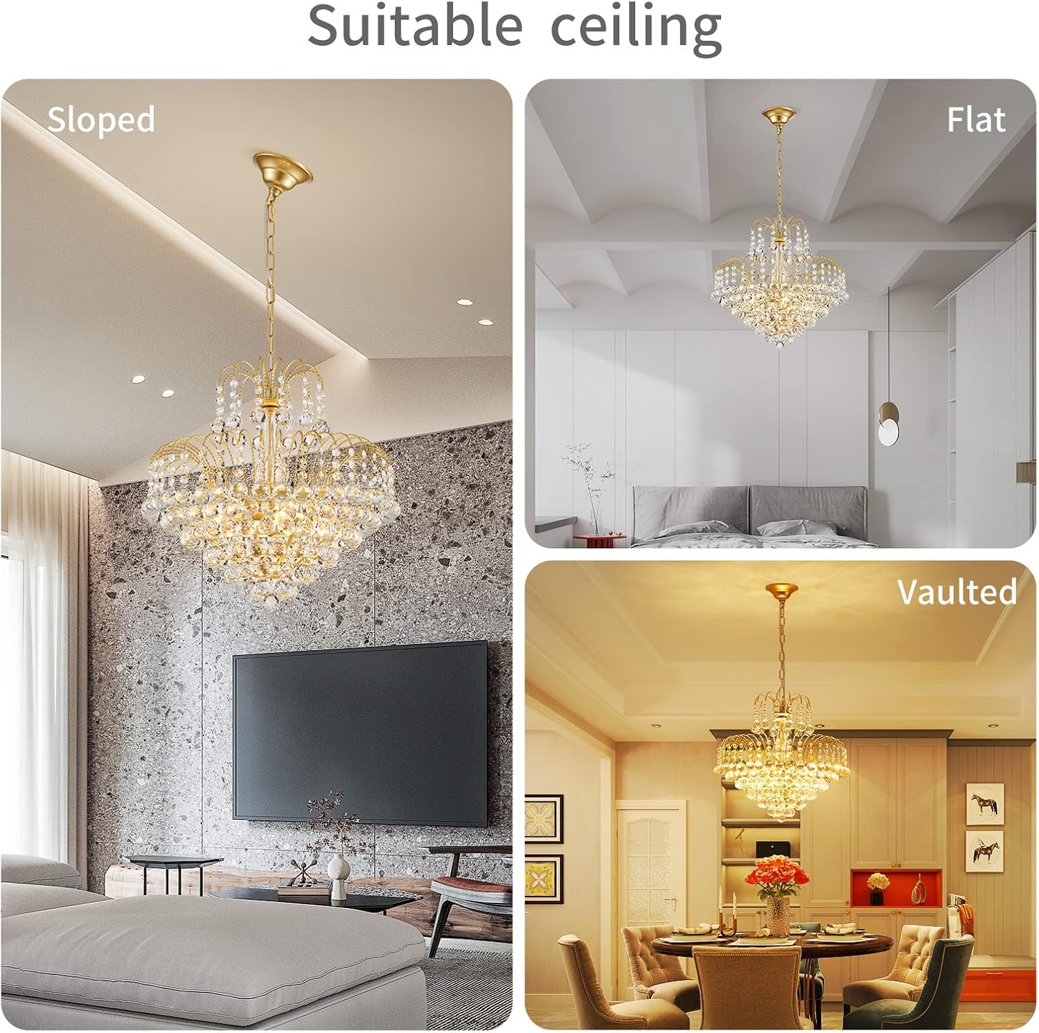 WUZUPS Crystal Chandelier Pendant Flushmount Ceiling Light Modern Lighting Fixture for Bedroom Hallway Bar Kitchen Bathroom, H 17.3' x W 18.9', Gold, E12 Base