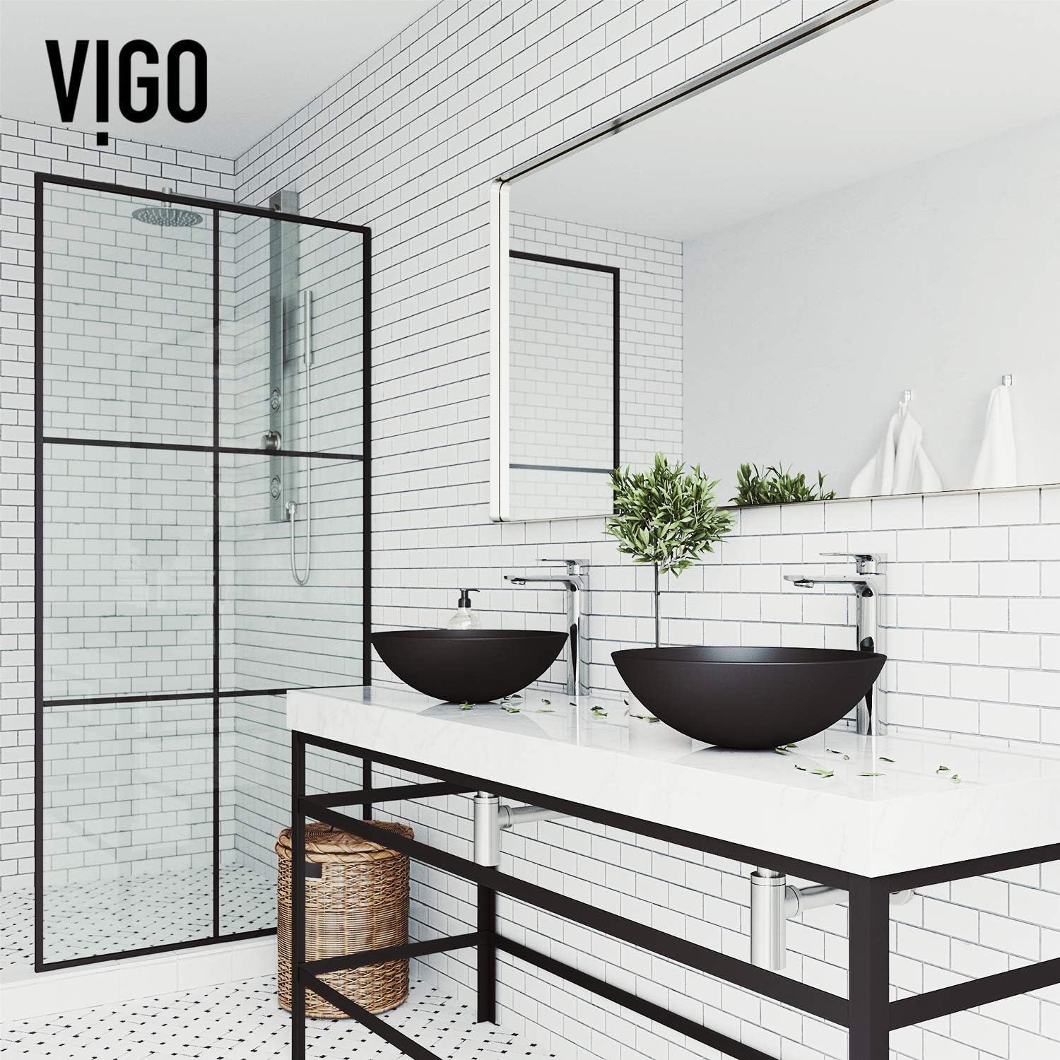 Vigo Vessel Sink Matte Black - 17' Artistic Round Bowl Sink for Bathrooms, Tempered Glass Above Counter Bathroom Sink with NonStickShield, QuickDrain & TempGuard, Modern Luxury Design