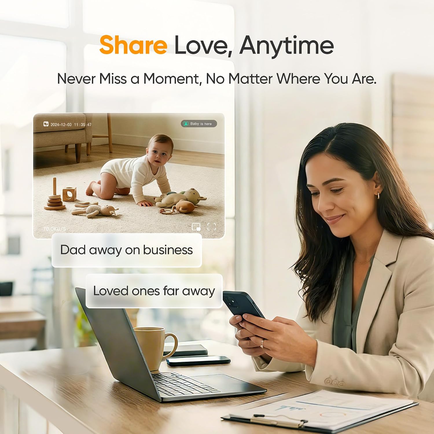 Monai Smart WiFi Baby Monitor - 3K HD Baby Camera with 7 AI Features, Pan-Tilt, 6X Zoom & Eye-Safe 950nm Night Vision, Instant Alerts for Cry/Sound/Sleep/Face, Local Storage, No Monthly Fee