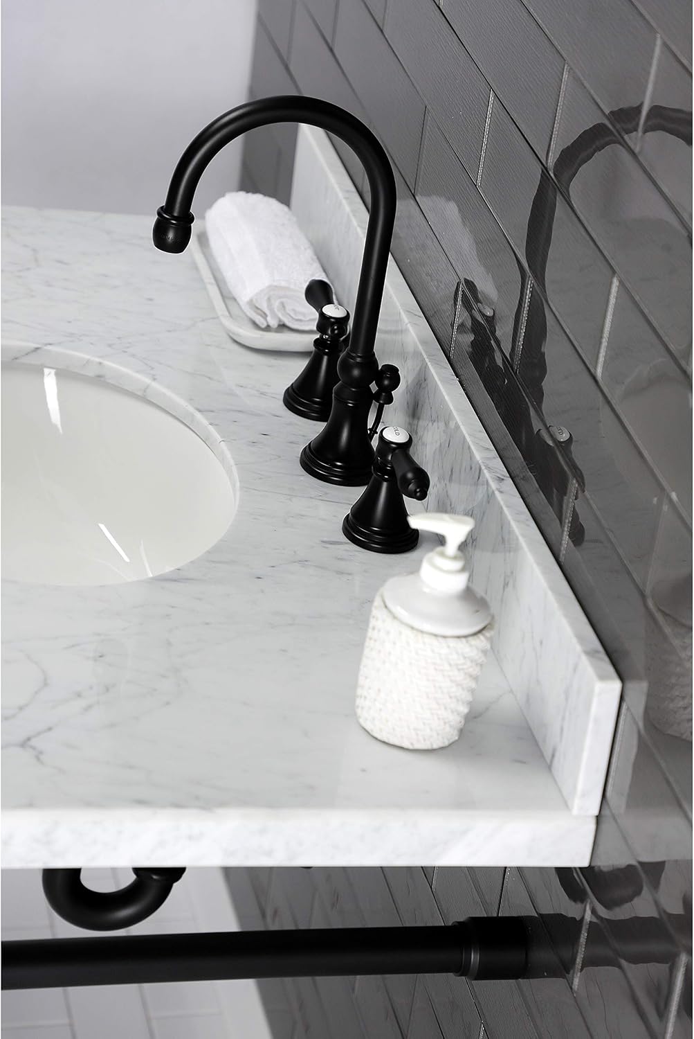 Kingston Brass KS2980BAL Heirloom Widespread Bathroom Faucet, Matte Black, 13.63 x 6.31 x 11.5