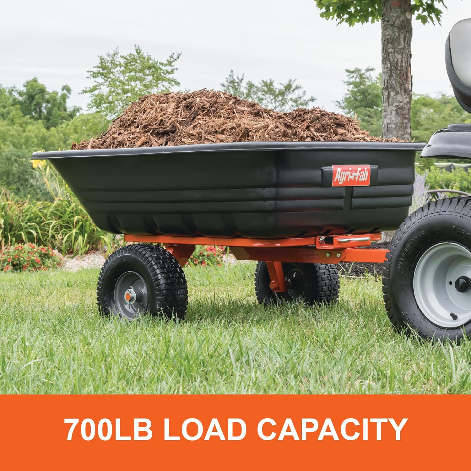 Agri-Fab 45-0552 700 lbs Tow Behind Poly Dump/Swivel Cart, 12 CU. FT. Capacity; Lawn & Garden Cart/Trailer for Lawn Mowers, 15' Pneumatics Tires, Easy to Use Hand Dumping Mechanism