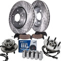 Detroit Axle - Front Brake Kit for Ford Explorer Mercury Mountaineer Drilled & Slotted Brake Rotors Ceramic Brakes Pads Wheel Bearing Hubs Assembly 10pc Wheel Lug Nuts 2002 2003 2004 2005 Replacement