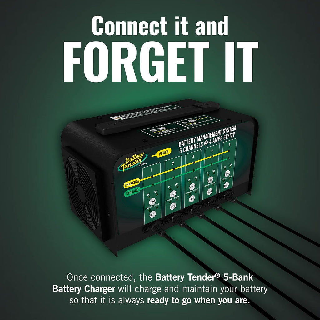 Battery Tender 5 Bank Multibank Charger - 20 AMP (4 AMPs Per Bank) - Selectable 12V / 6V - Smart and Switchable 12V Multi Battery Charger and Maintainer for Automotive and Marine - 021-0133-DL-WH