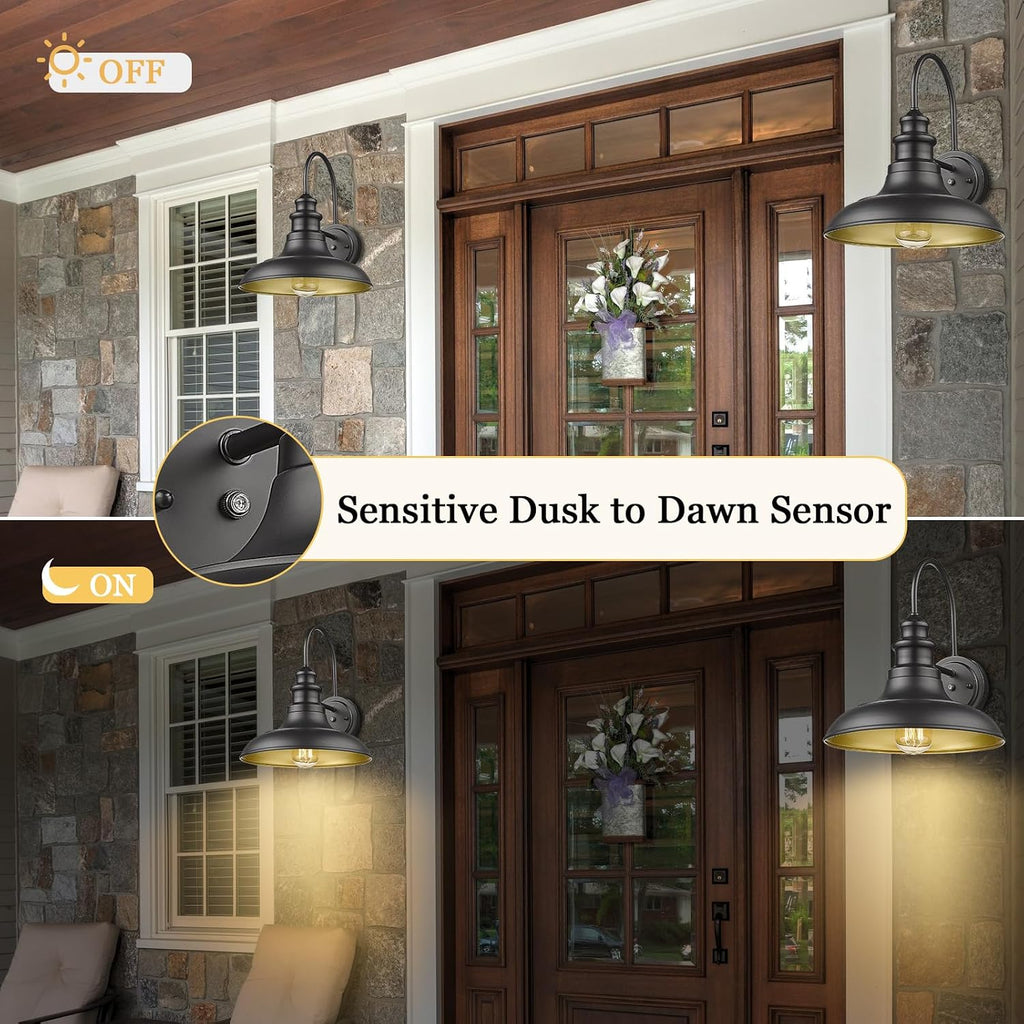 Dusk to Dawn Sensor Outdoor Barn Light Fixtures Outdoor Wall Sconces Farmhouse Wall Mount Lights Exterior Light Fixture Black Finish Industrial Wall Lantern for Porch, Entryways, 4 Pack