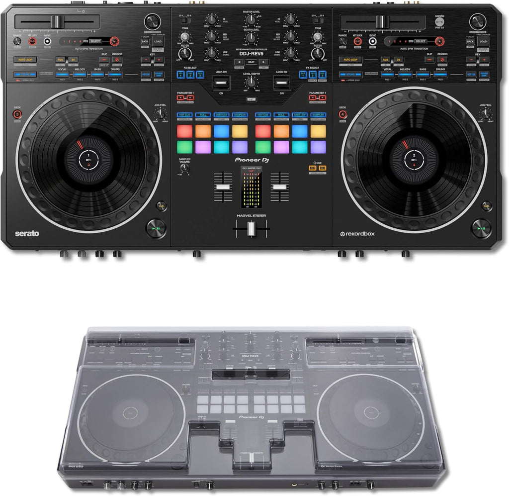 Pioneer DDJ-REV5 4-Deck DJ Controller with Decksaver DS-PC-DDJREV5 Polycarbonate Cover