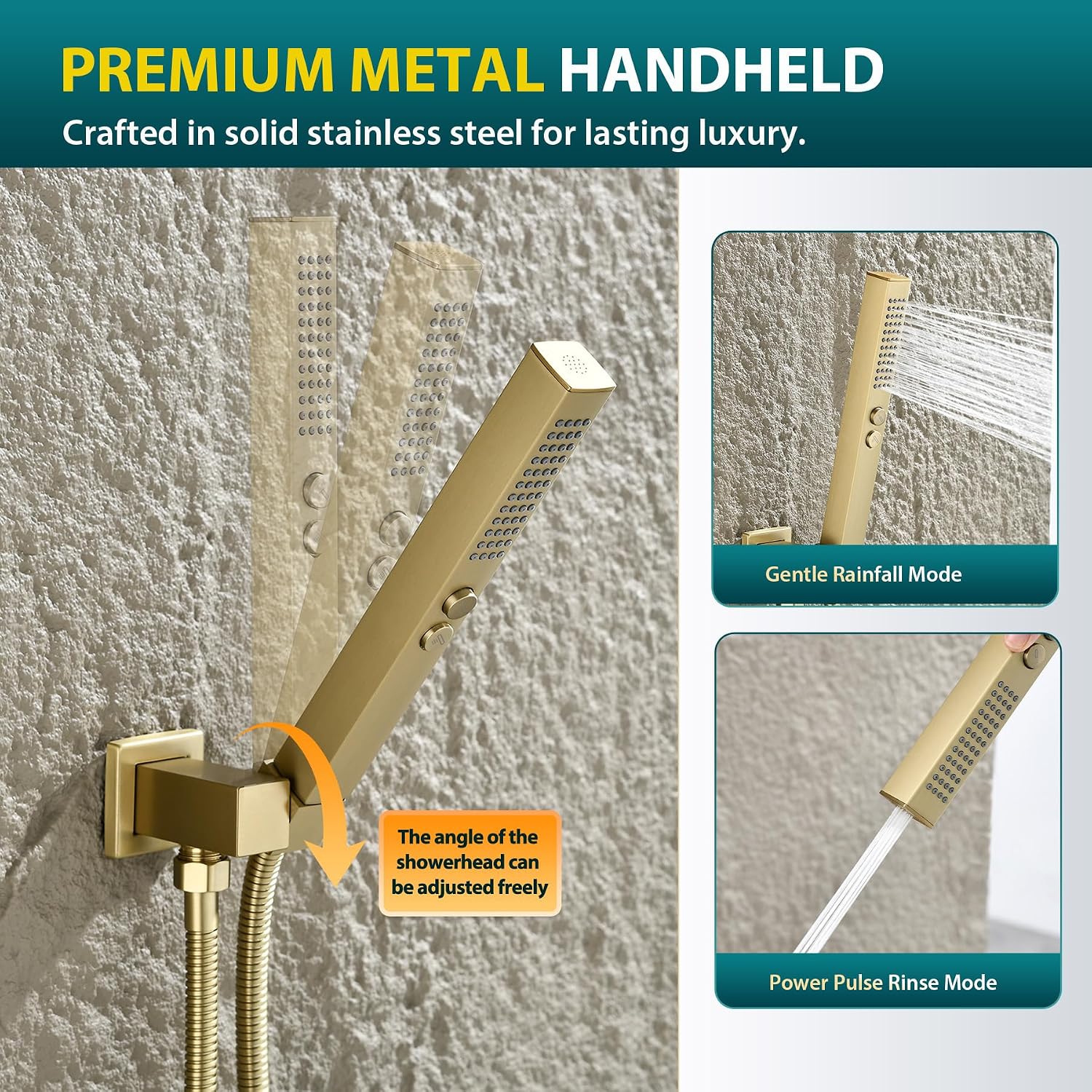 Brushed Gold Shower System with Rain Shower Heads with Handheld Spray Combo, Gold Shower Faucet Set with Rain Shower and Handheld, Gold Shower Head and Handle Set(Shower Valve Kit Included)