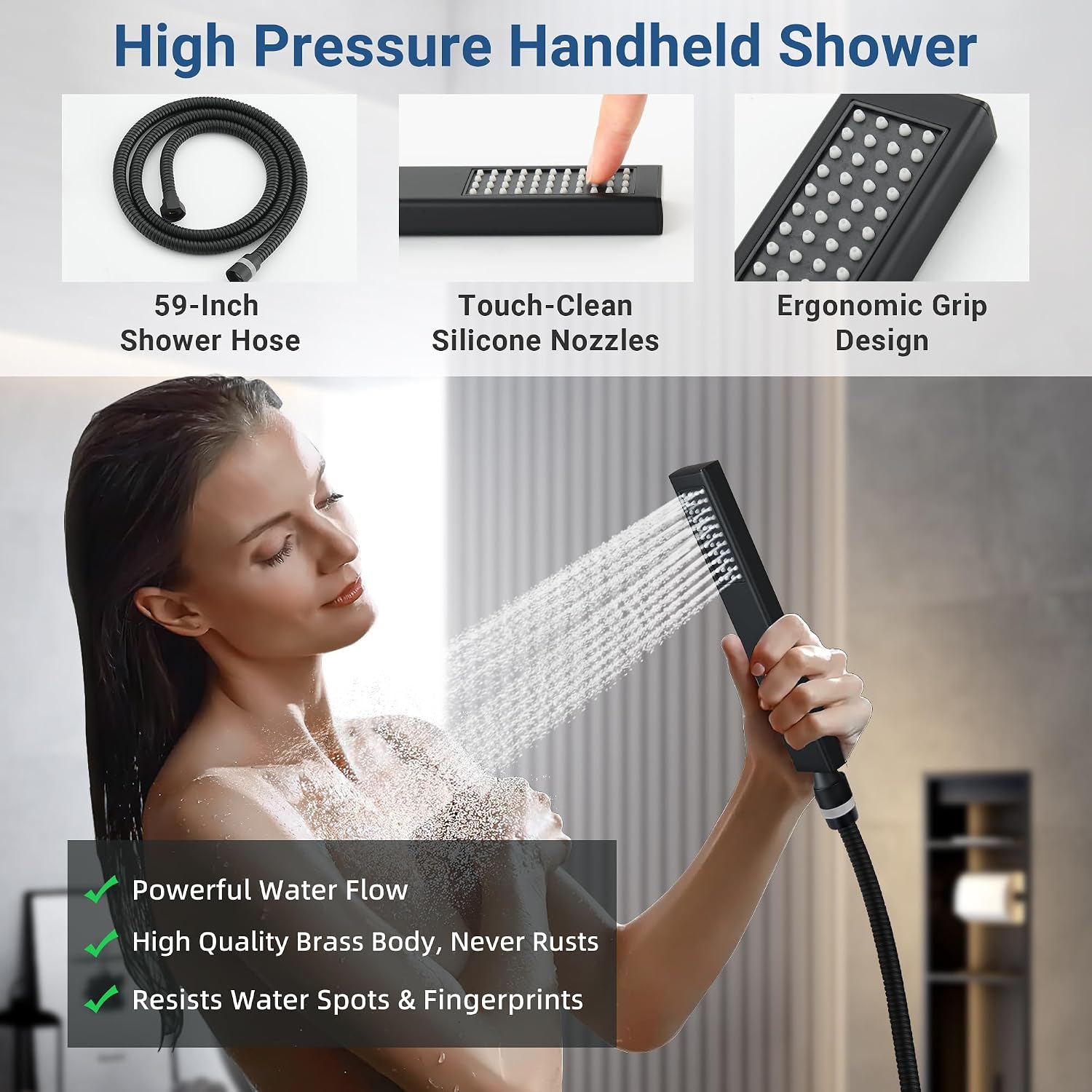 Thermostatic Shower System 22-Inch Rain & Waterfall Large Shower Head, Matte Black Luxury Shower Faucet Set with High Pressure Handheld Sprayer, Wall Mount Shower Fixtures Include Valve