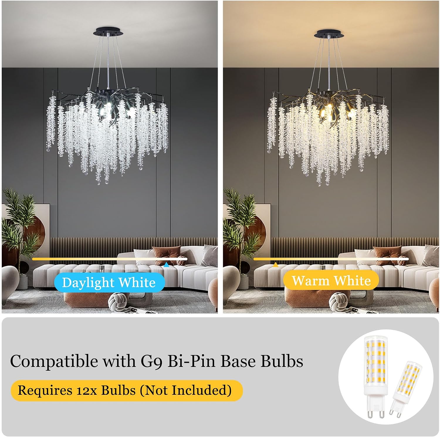 Modern Crystal Tree Branch Chandelier, D31.5'' Black Round Raindrop Indoor Hanging Branch Chandelier Fixture for Dining Room Living Room Bedroom 12 Lights