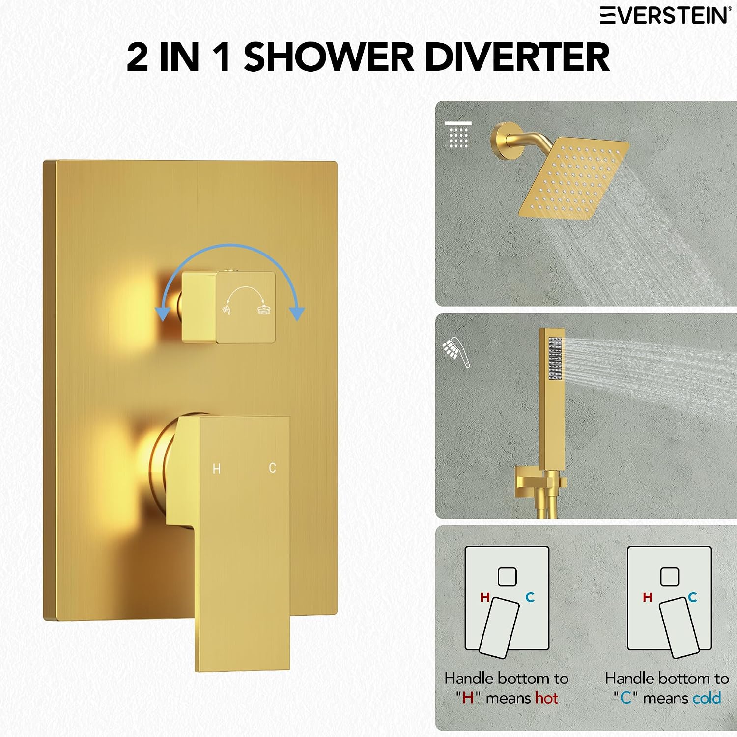 6' High-Pressure Shower System with Handheld Spray, Wall Mount Bathroom Shower Faucet Set with Valve (Brushed Gold)