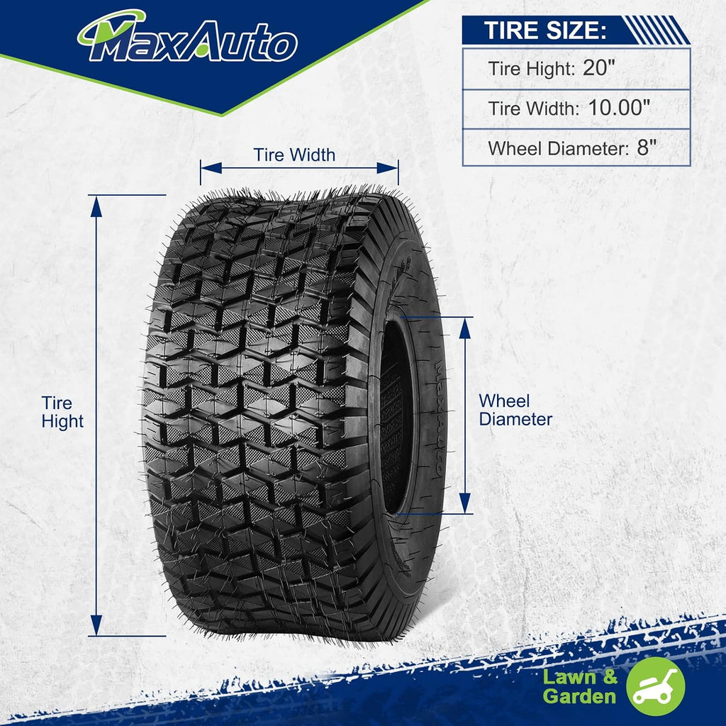 MaxAuto FOX V1 20x10.00-8 Lawn Mower Tires 4Ply Tubeless - Patent Design Fox V1 20x10-8nhs Golf Cart Tire, 20x10x8 Turf Tractor Tires for Golf Carts & Riding Lawn Tractors, Set of 2