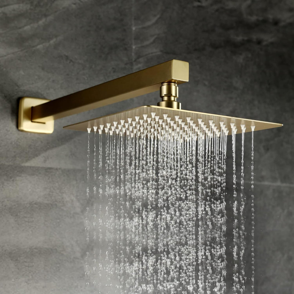 SUMERAIN Brushed Gold Rain Shower System with Handheld Shower, Pressure Balancing Shower Mixer Valve