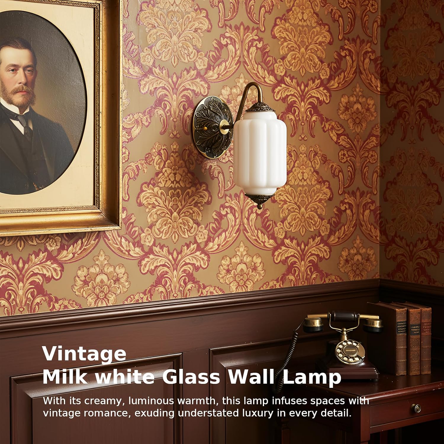 2-Pack Antique Gold Milk Glass Wall Sconce - Vintage Green Shade & Brass Finish Base - Indoor Wall Lighting Fixture for Living Room, Bedroom, Bathroom, Hallway, Entryway (2 Pack/White)