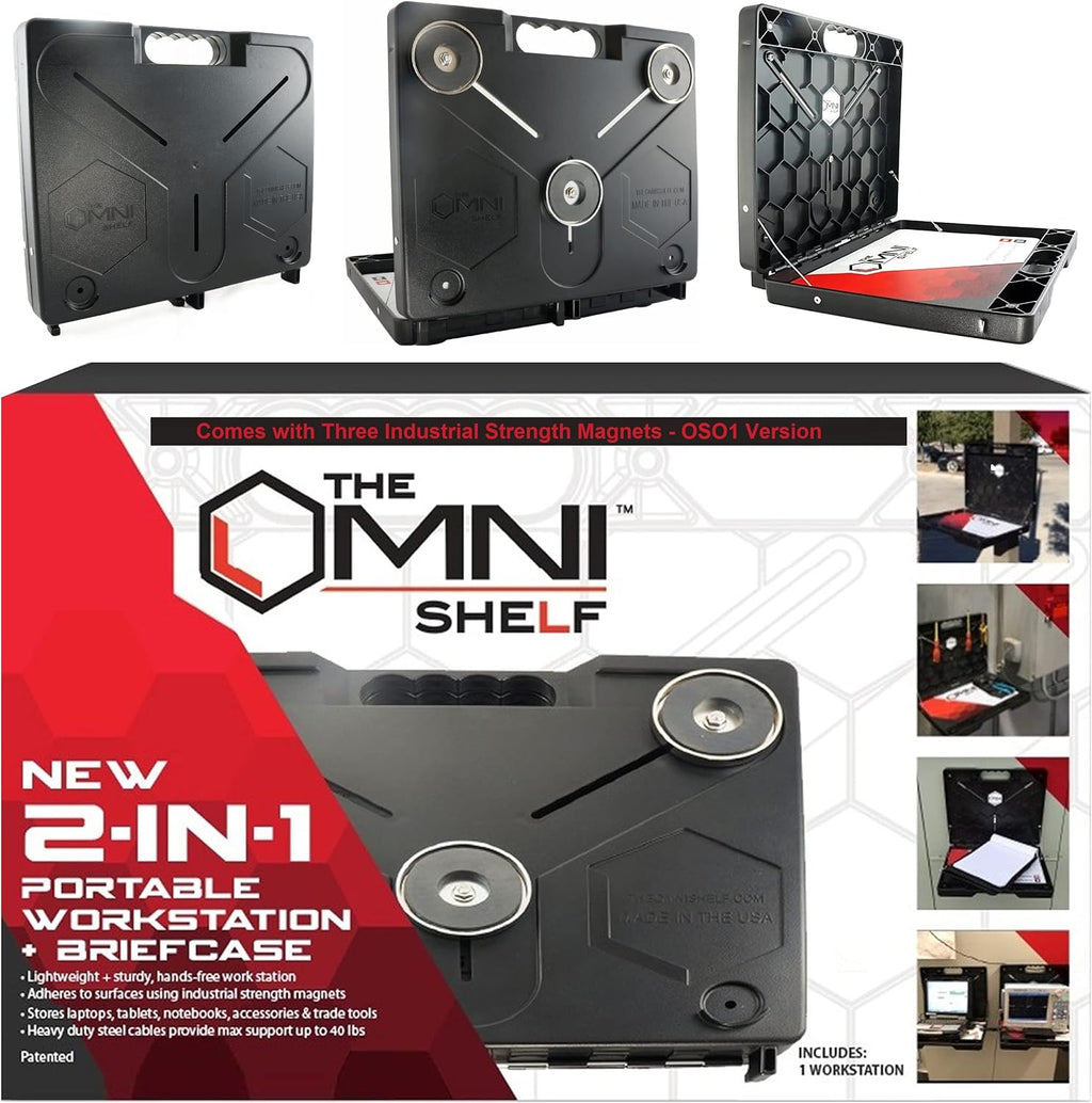 The OmniShelf Magnetic Portable Workstation + Toolbox, Computer & Laptop Stand, Multimeter Case, Utility Shelf w/ 50 lb Capacity, Hands Free Workstation Attaches to HVAC, Trucks & More (5 Count)