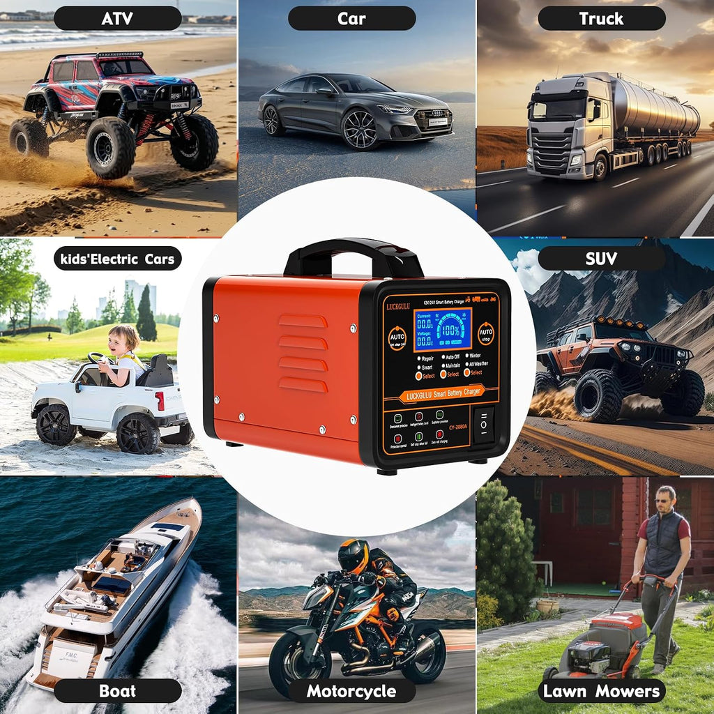12V/24V Car Battery Chargers Heavy Duty, 15A Automatic Battery Maintainer with Auto Shutoffs, Repair, Winter Mode, High/Low Power Smart Trickle Charger and Desulfator,for Boat,Motorcycle