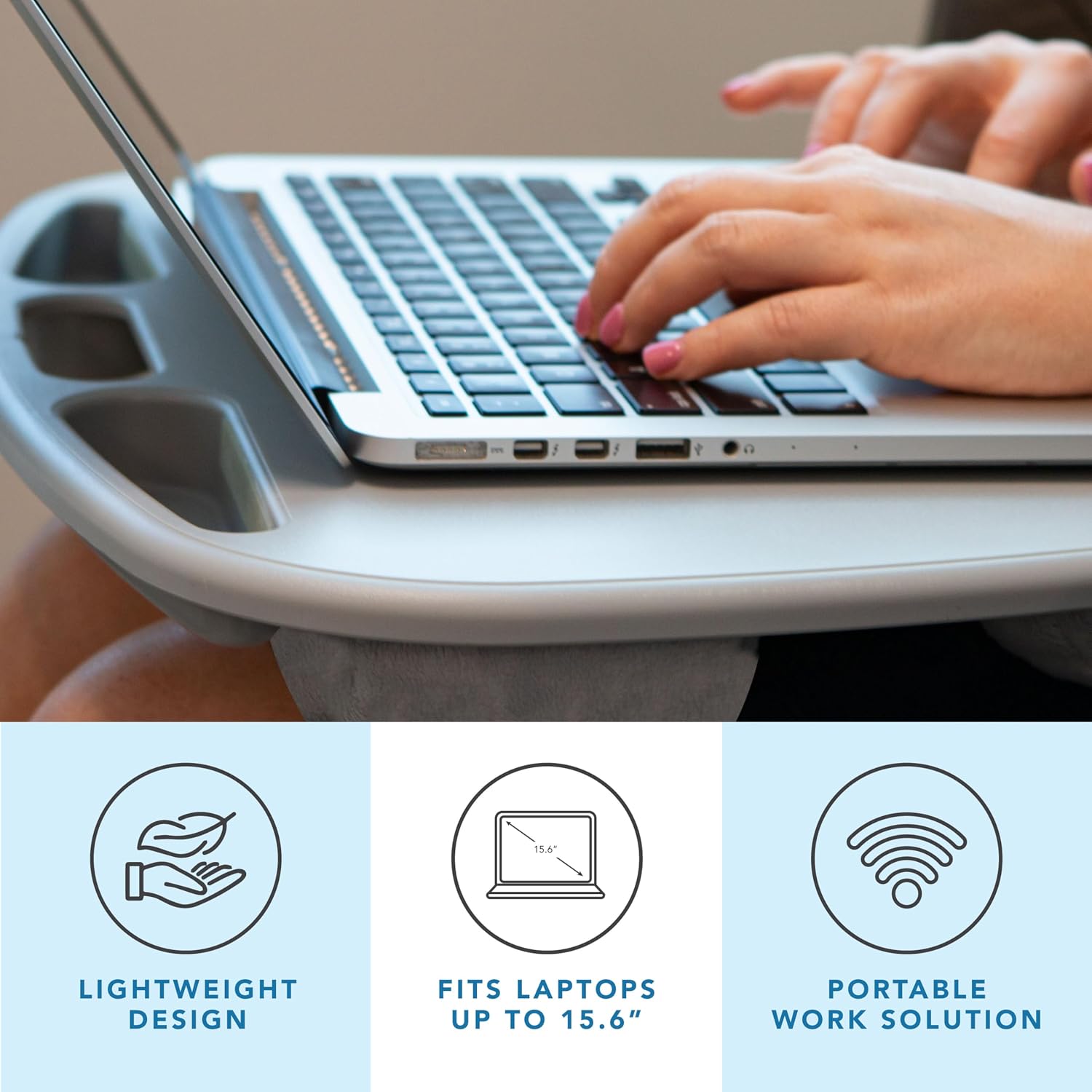 LAPGEAR MyDesk Lap Desk with Device Ledge and Phone Holder - Cool Gray - Fits up to 15.6 Inch Laptops - Pack of 12 - Style No. 44005