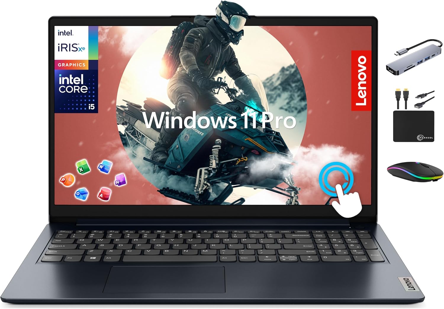 Lenovo IdeaPad Laptop Computer 2025, 15.6' FHD Touchscreen, 10-Core Intel i5, Intel Iris Xe Graphics, 16GB RAM, 1TB Storage (512GB SSD + 500GB Ext), MarxsolAccessory, Win 11 Pro, Lifetime Office 2024