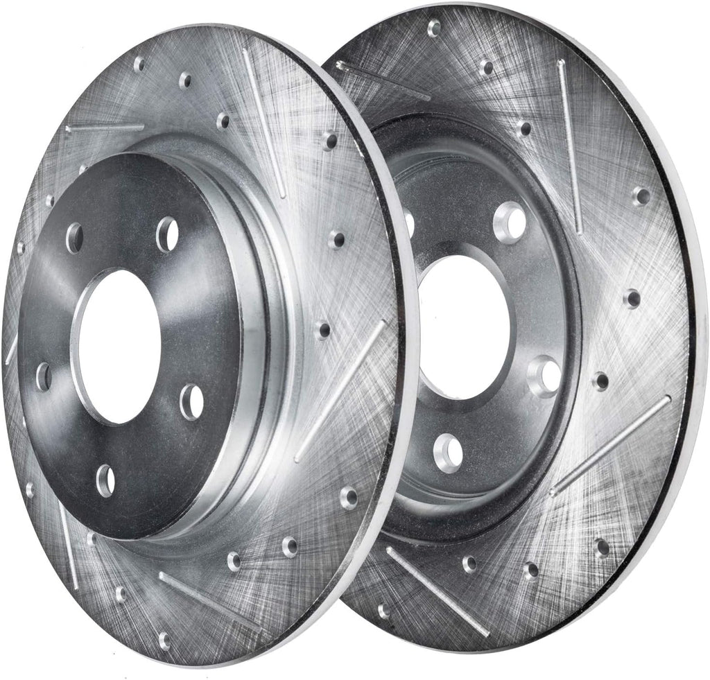 Detroit Axle - Brake Kit for 2015 2016 2017 2018 2019 2020 2021 Ford Edge, Drilled and Slotted Disc Brake Rotors Ceramic Brakes Pads Replacement : 12.44' inch Front and Solid Rear Rotor