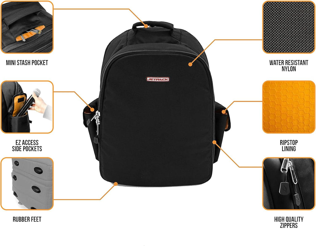 JetPack Prime DJ Backpack for DVS, Mobile, or Club Gigs, Bag Carry Mixers S9, 62, etc., Laptop, Stand, Tablet, Headphone, Vinyl Records, USB Mobile Devices, Needle Case, Cables, Microphone & More