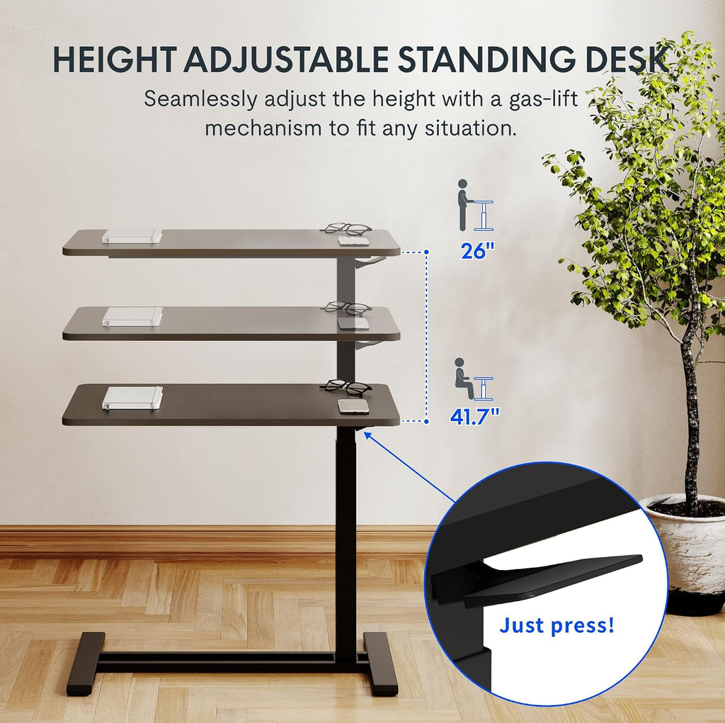 FLEXISPOT Height Adjustable C Table with Wheels, Mobile Snack Side End Table Sofa Couch Bedside Table Laptop Rolling Cart TV Tray Night Stand Small Space Side Table,(27.6' W x 15.7' D,Black)