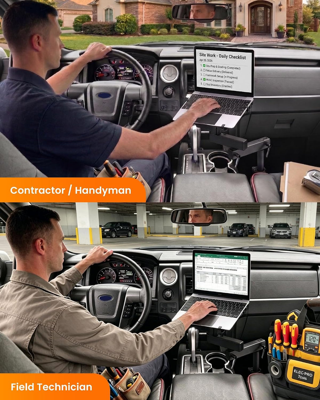 MELIPRON Truck Laptop Mount Fit for Ford F-150 2004-2014, Lincoln Mark LT 2005-2011, No-Drilling Vehicle-Specific Laptop Holder with Cooling Fan Adjustable Height for Work on The Go