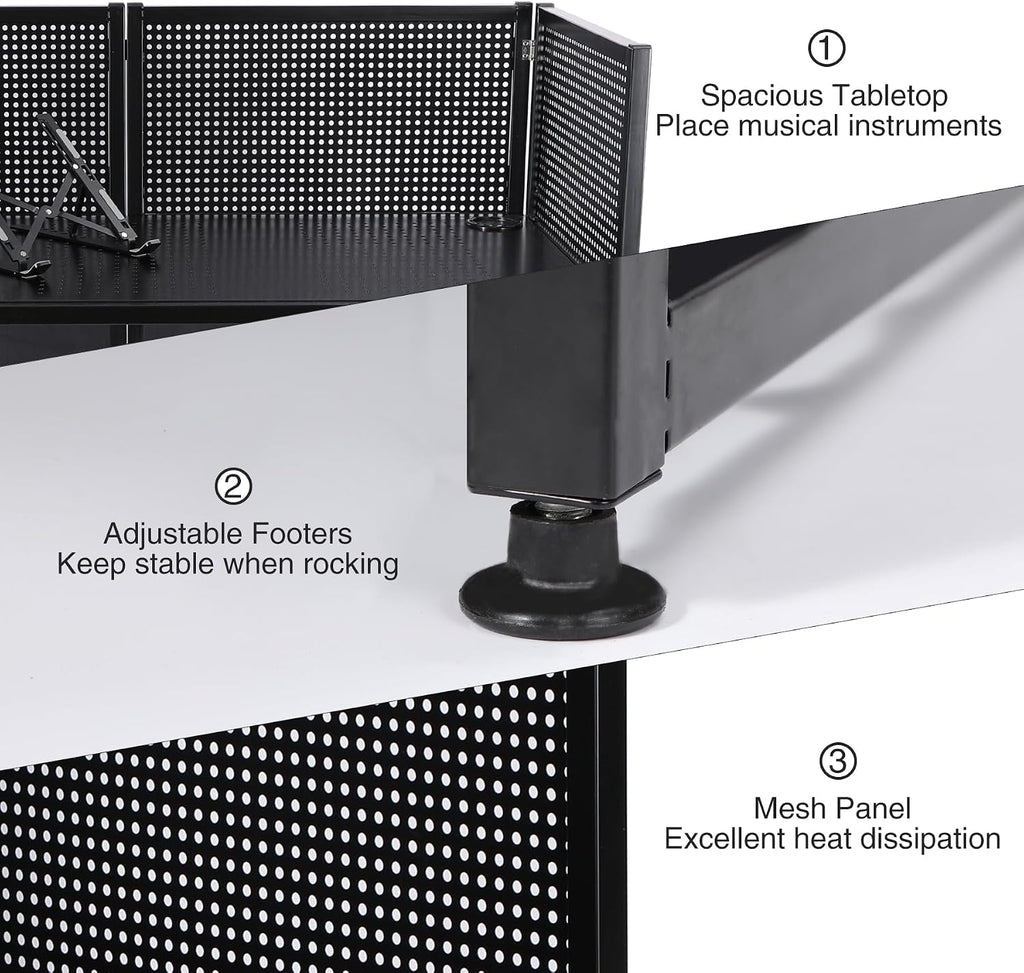 Portable DJ Facade Table Station, 41 x 20 x 40 Inches DJ Facade Booth with Black/White Scrims and Carrying Bag, Metal Frame Folding DJ Stand with Adjustable Height Feet