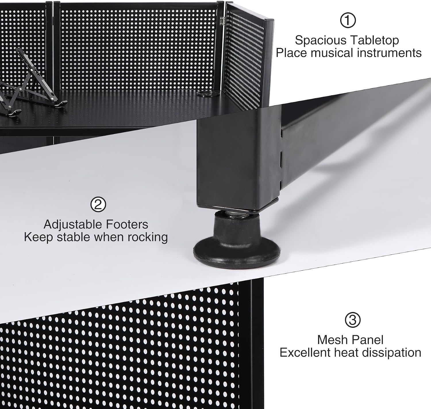 Portable DJ Facade Table Station, 41 x 20 x 40 Inches DJ Facade Booth with Black/White Scrims and Carrying Bag, Metal Frame Folding DJ Stand with Adjustable Height Feet