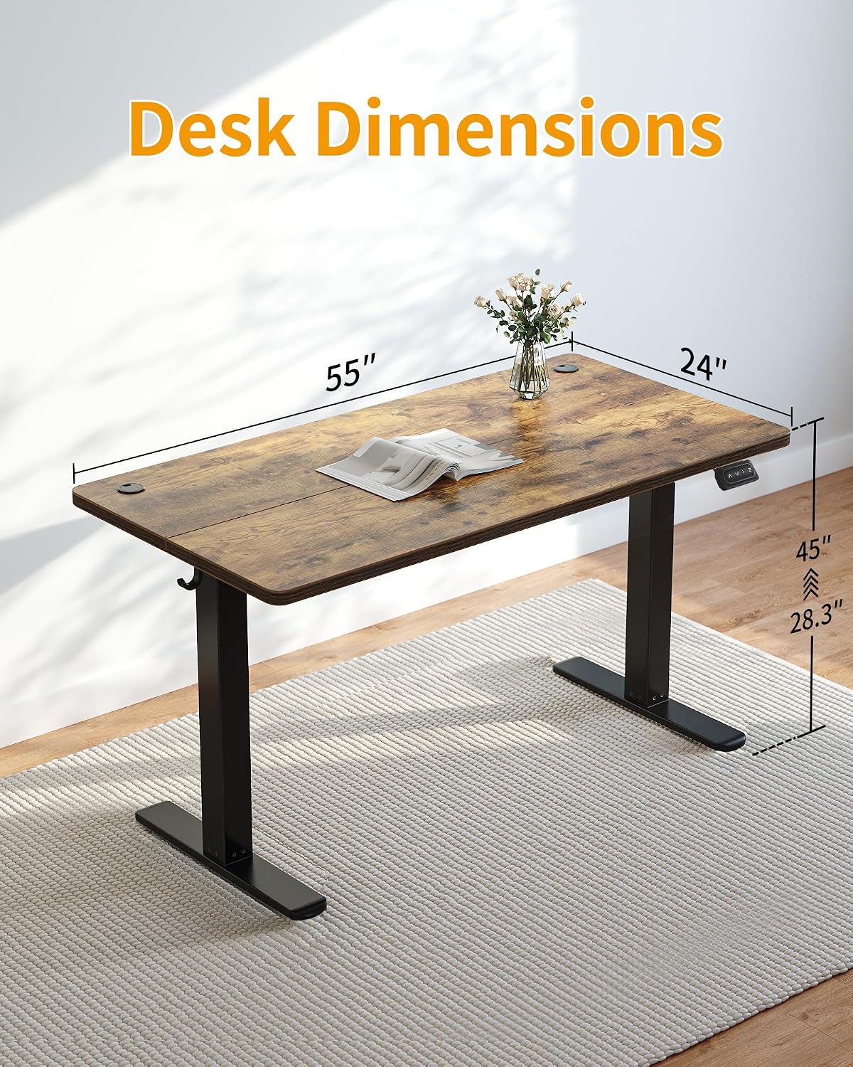CubiCubi Electric Standing Desk, 55 x 24 Inches Height Adjustable Sit Stand Desk, Ergonomic Home Office Computer Workstation, Rusticbrown