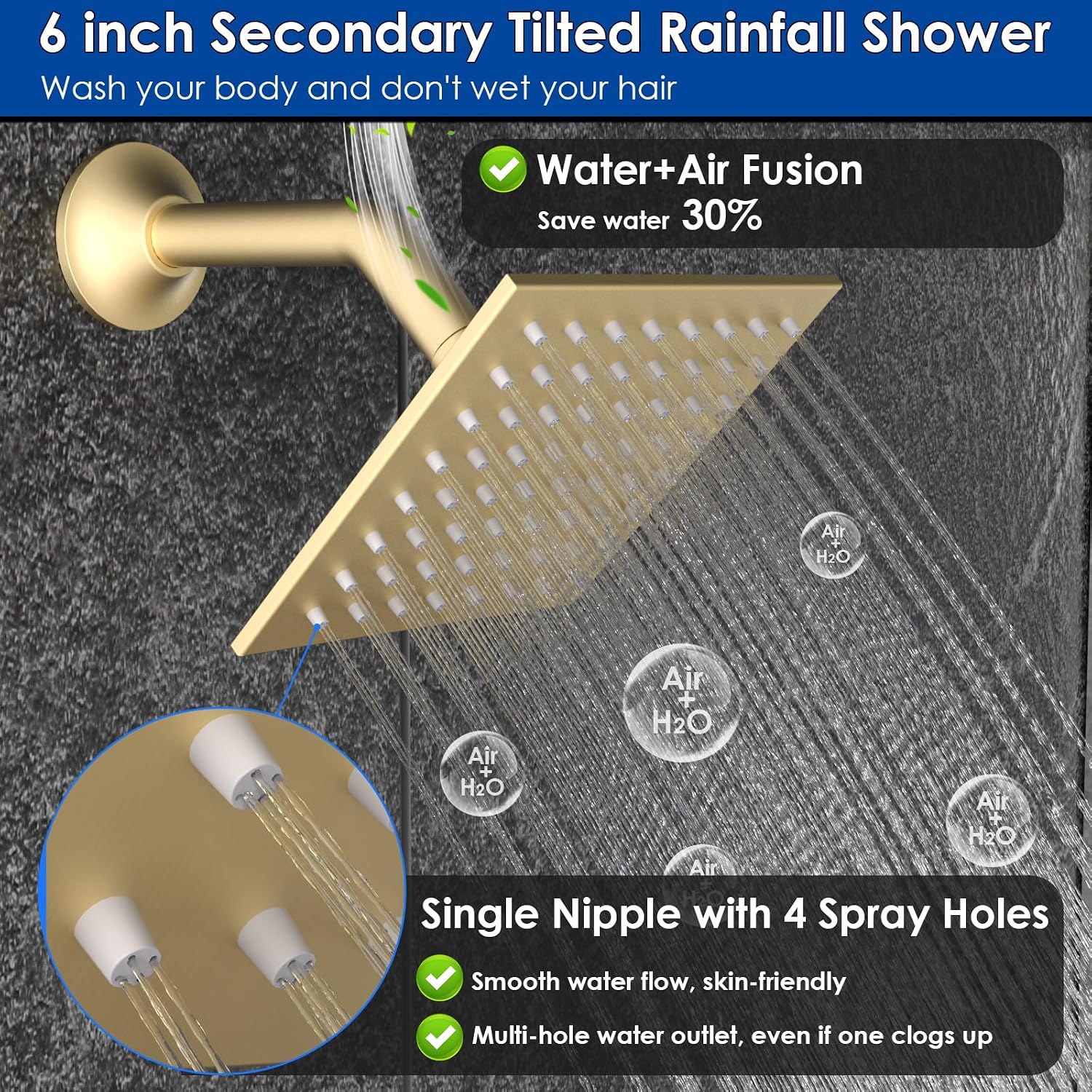 ENGA Dual Rain LED Shower System, 14'x20' Large Shower Head + 6' Wall Shower, 4 Body Jets with Individual On/Off & Adjustable Water Pressure, Rainfall Shower Faucet Set, Brushed Gold