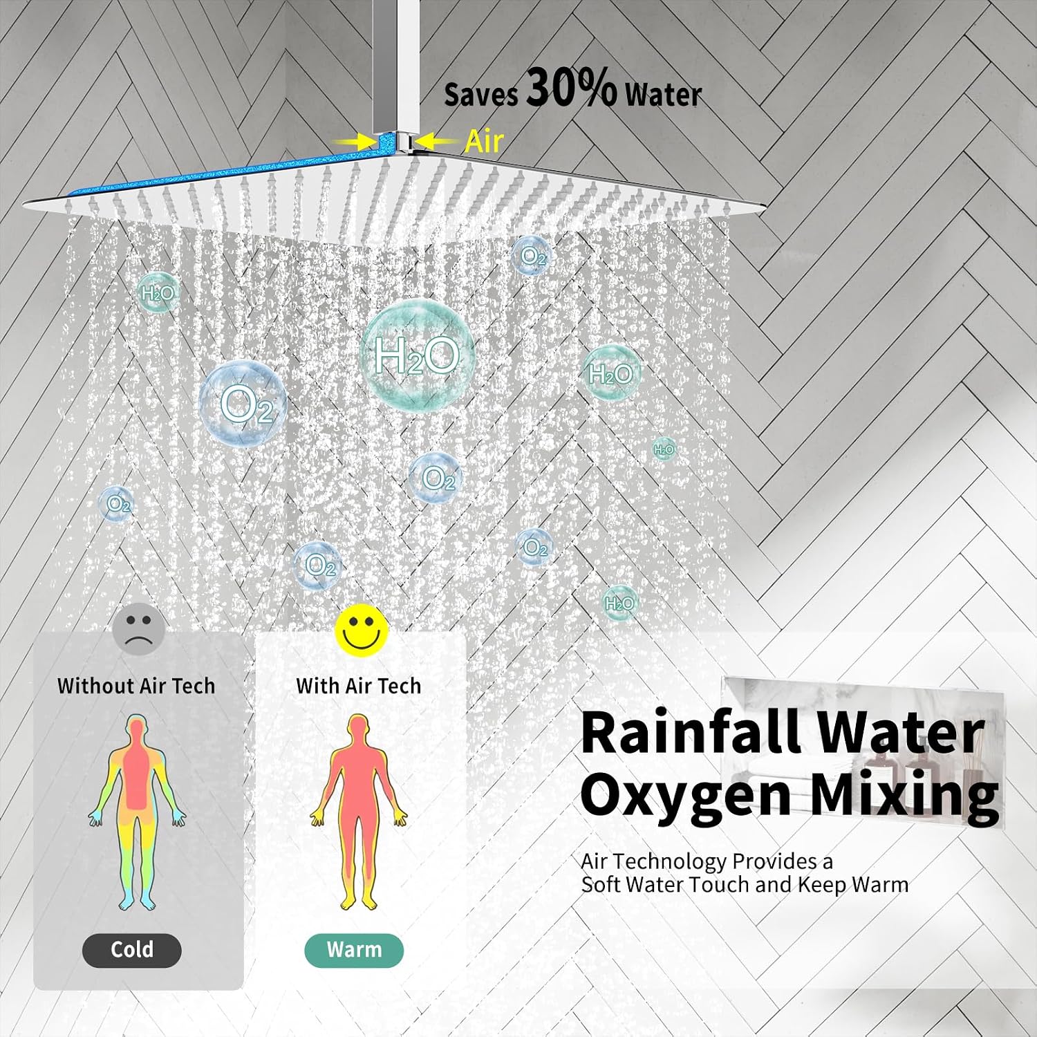 SR SUN RISE 16 Inches Polished Chrome Shower Faucet System Bathroom Luxury Rain Mixer Shower Faucet Set Ceiling Mounted Rainfall Shower Head Set (Contain Shower Faucet Rough-In Valve Body and Trim)