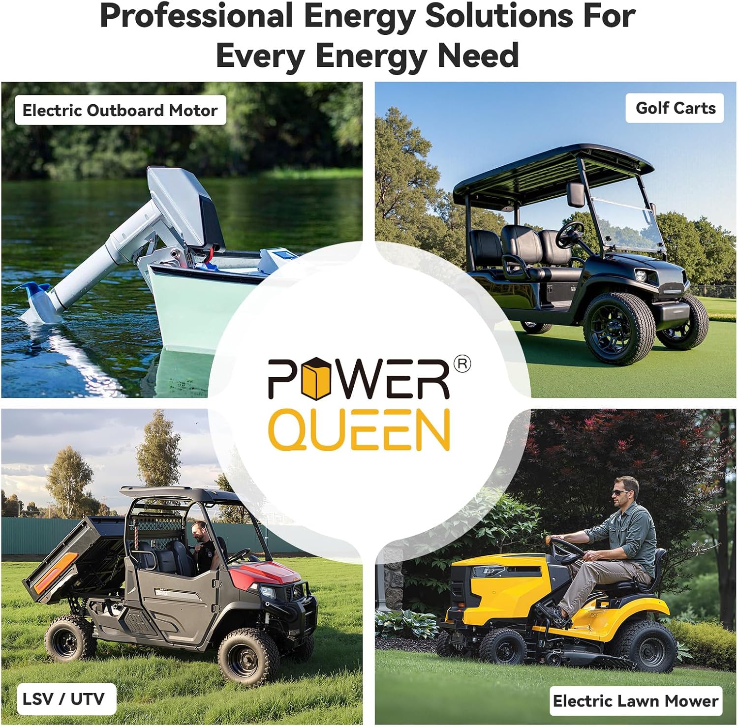 Power Queen 48V 30Ah Lithium Golf Cart Battery with 18A Charger, Bluetooth LiFePO4 Battery GC2,100A BMS & Low-Temp Protection, Support 3kW Motor, Max 4.096kW Output, LCD 500A Monitor for Golf Carts