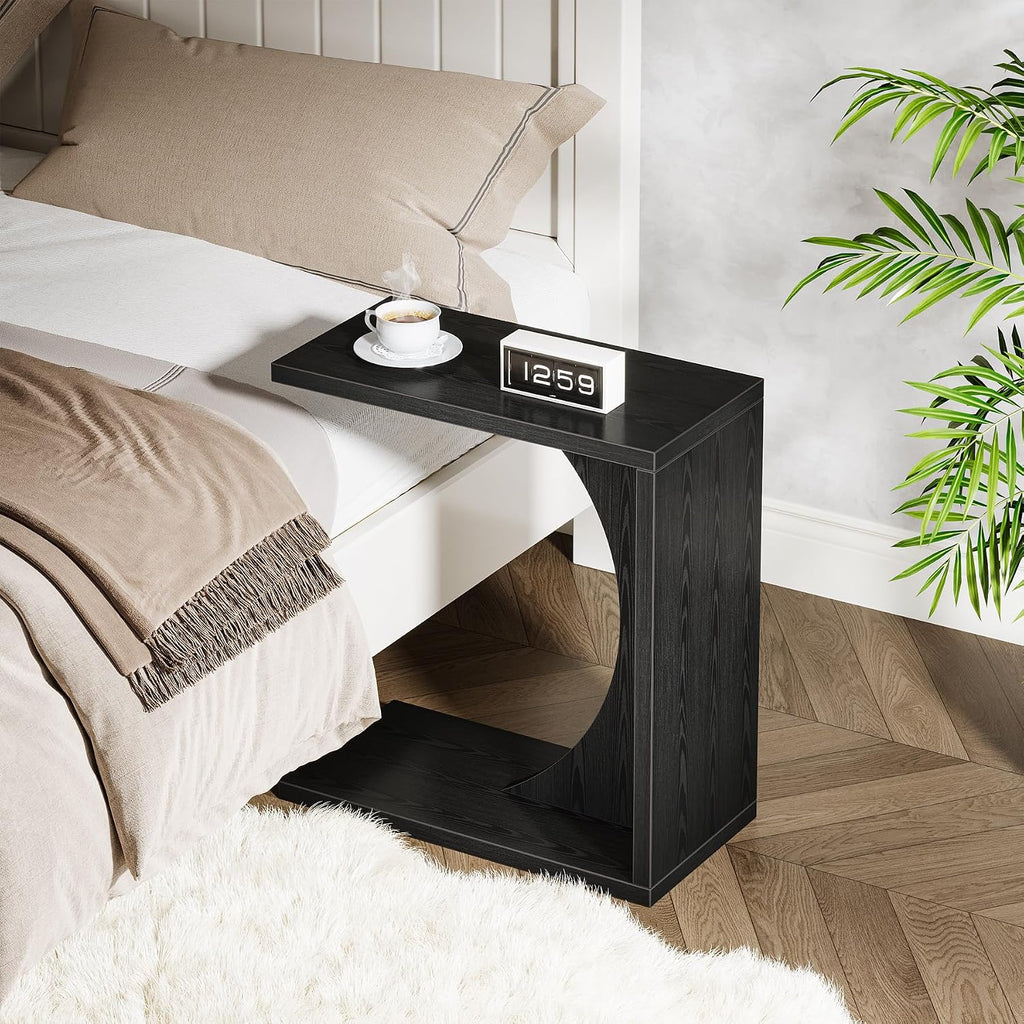 Tribesigns Set of 2 C-Shaped End Table for Couch, Small Bedside Table for Sofa, Wooden Nightstand for Living Room Bedroom Laptop Work Desk (2, Black)