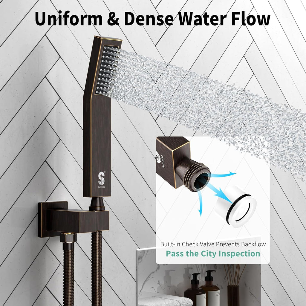SR SUN RISE 16 Inches Oil Rubbed Bronze Shower Faucets Sets Complete Bathroom Rain Mixer Shower System Ceiling Mounted Rainfall Shower Head System (Contain Shower Faucet Rough-In Valve Body and Trim)