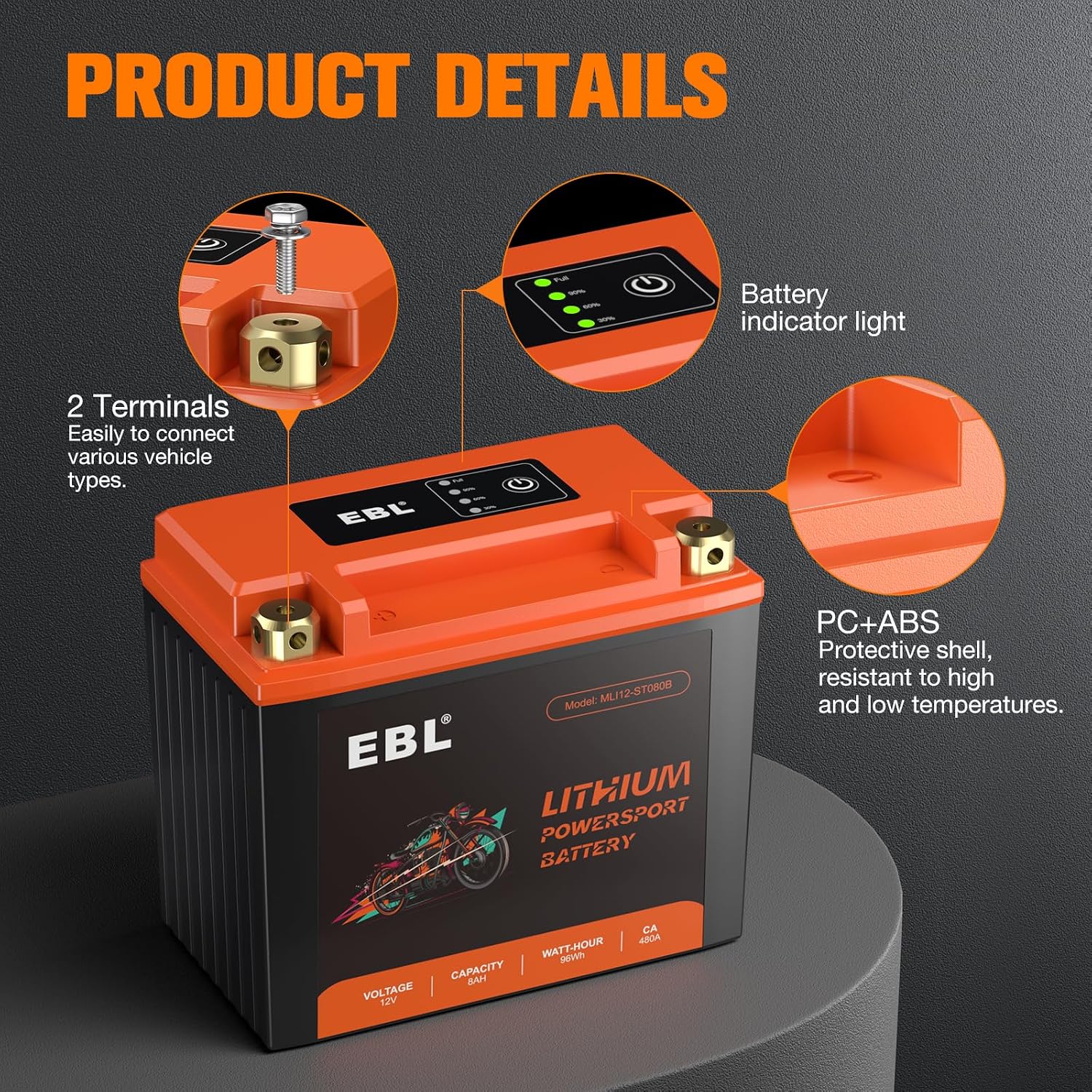 EBL Lithium YTX12-BS, 240CCA Lithium LiFePO4 Motorcycle Battery, 12V 8Ah ATV, UTV, Jet Ski, 4 Wheeler, Quad, Riding Lawn Mower, Tractor, Scooter, PWC, Seadoo, Polaris and Generator Battery