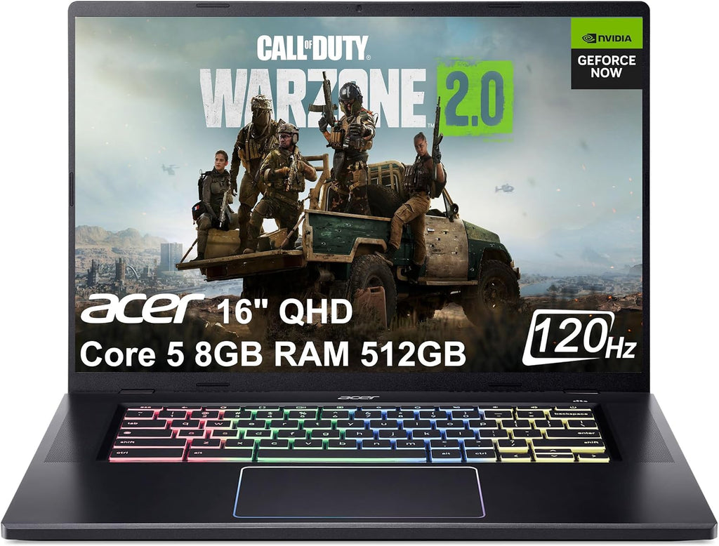 Acer Chromebook Plus 516 GE Cloud Gaming Laptop (16' QHD 120Hz, Intel 10-Core 5 120U, 8GB RAM, 512GB SSD, NVIDIA GeForce NOW) RGB Backlit, 1080p Webcam, WIFI 6E, Chrome OS (Renewed)