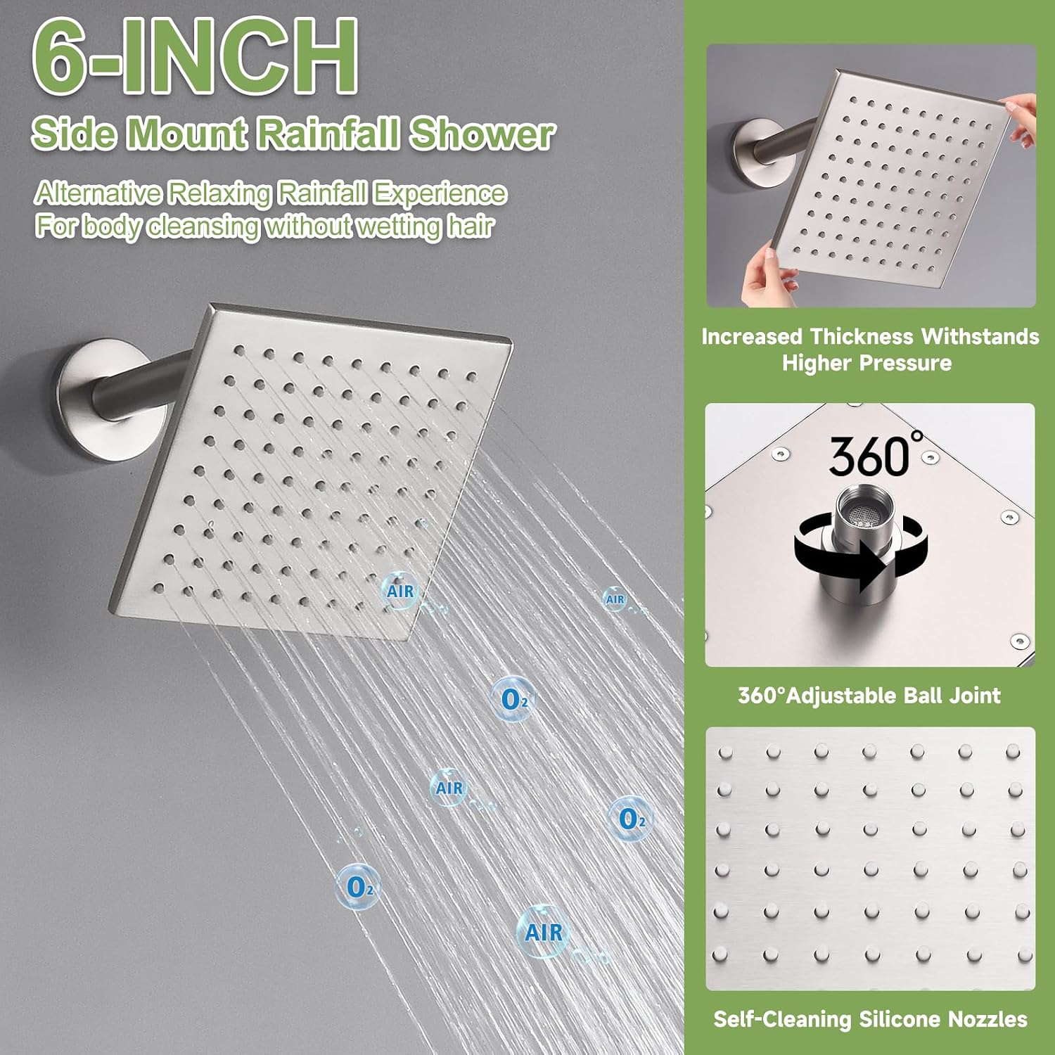 Shower System Brushed Nickel Dual Shower Head with Body Jets, Oupukle Four Modes Shower Faucet Set Ceiling Mount 12' Rain Shower Head & 6' Wall Mounted Head with 6PCS Body Jets