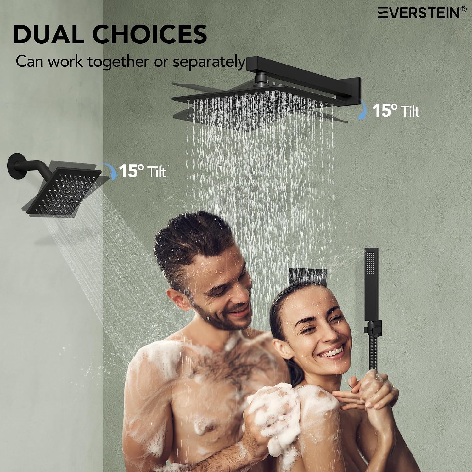 Wall Mount 12' High-Pressure Rainfall Shower Faucet, Dual Rainfall Shower Head System with Valve (Matte Black)