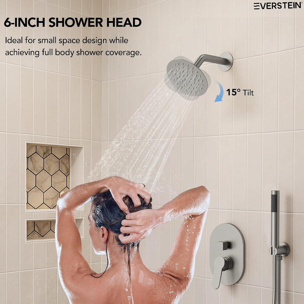 6' High-Pressure Shower System with Handheld Spray, Wall Mount Round Bathroom Shower Faucet Set with Valve (Brushed Nickel)