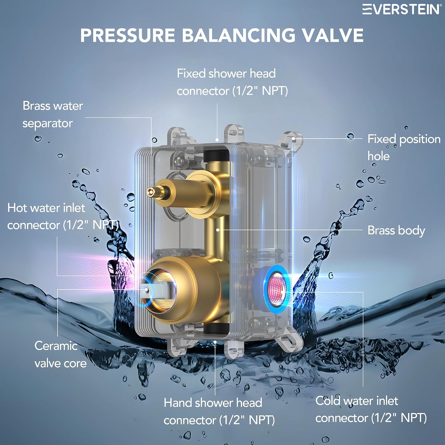 6' High-Pressure Shower System with Handheld Spray, Wall Mount Round Bathroom Shower Faucet Set with Valve (Brushed Gold)